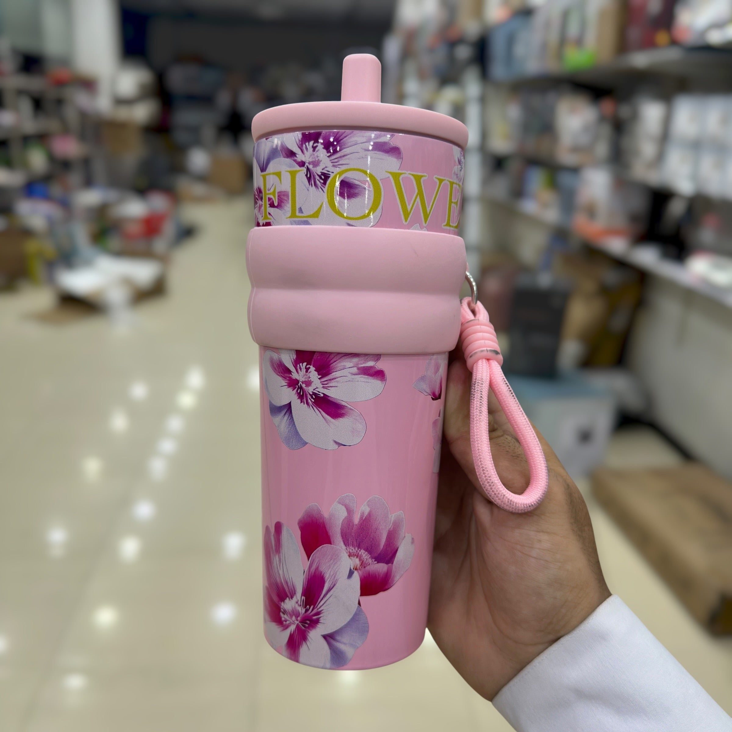 Flower Tumbler with Straw & Handle 710ml