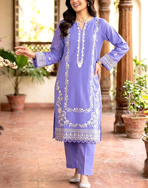 Elegant 2-Piece Embroidered Lawn Dress Design for Girls
