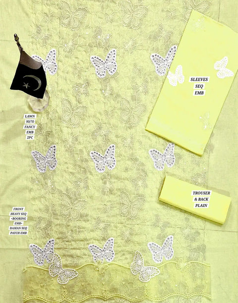 2-Piece Butterfly Design Schiffli Embroidered Lawn Dress for Girls