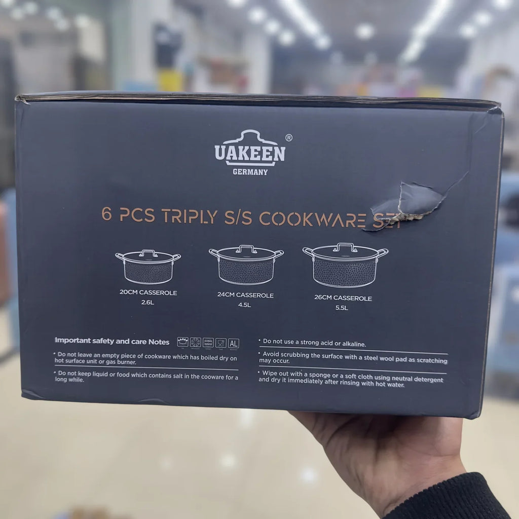Uakeen 6 Pcs Triply S/S Cookware Set