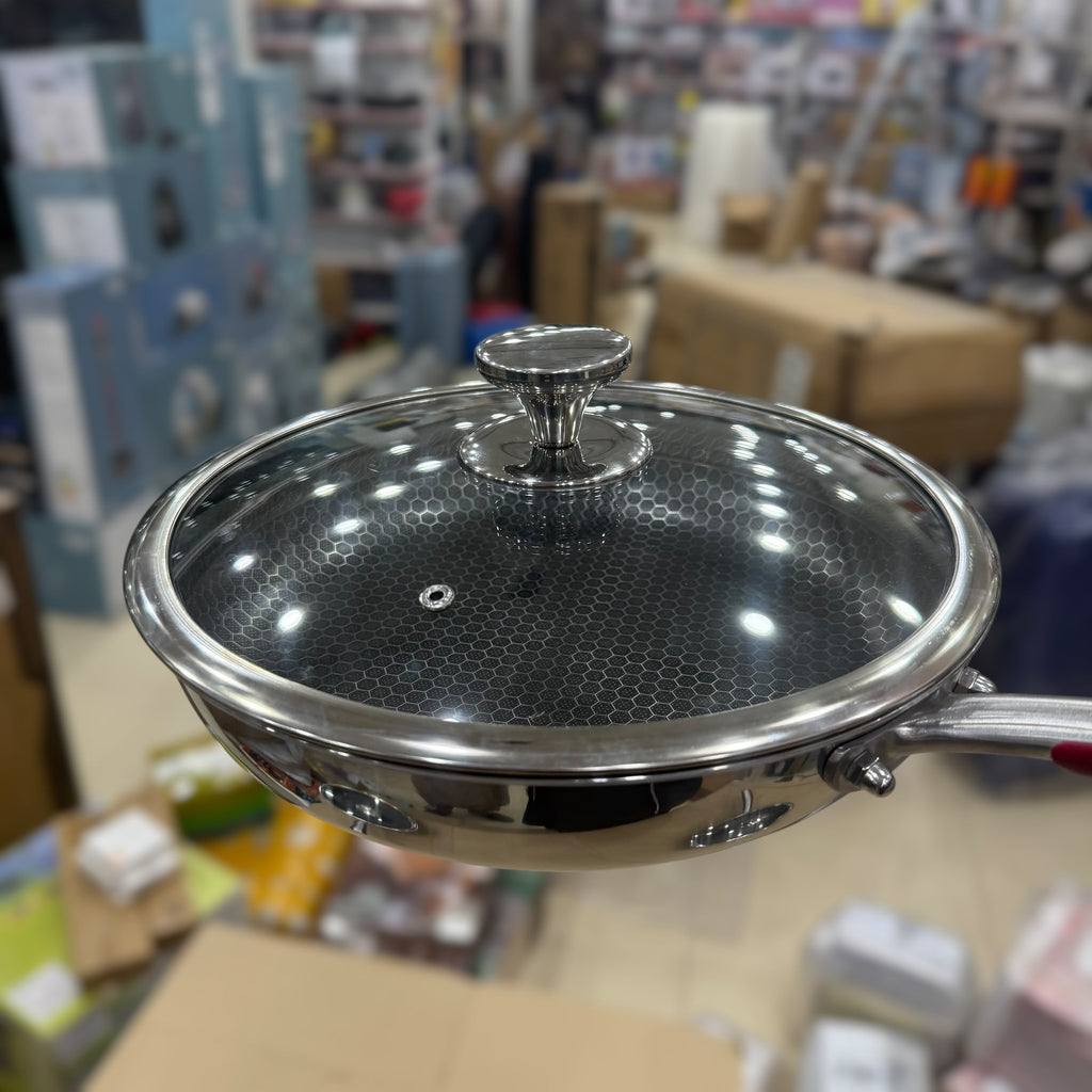 Laser Coated Honeycomb Frypan with Glass Lid