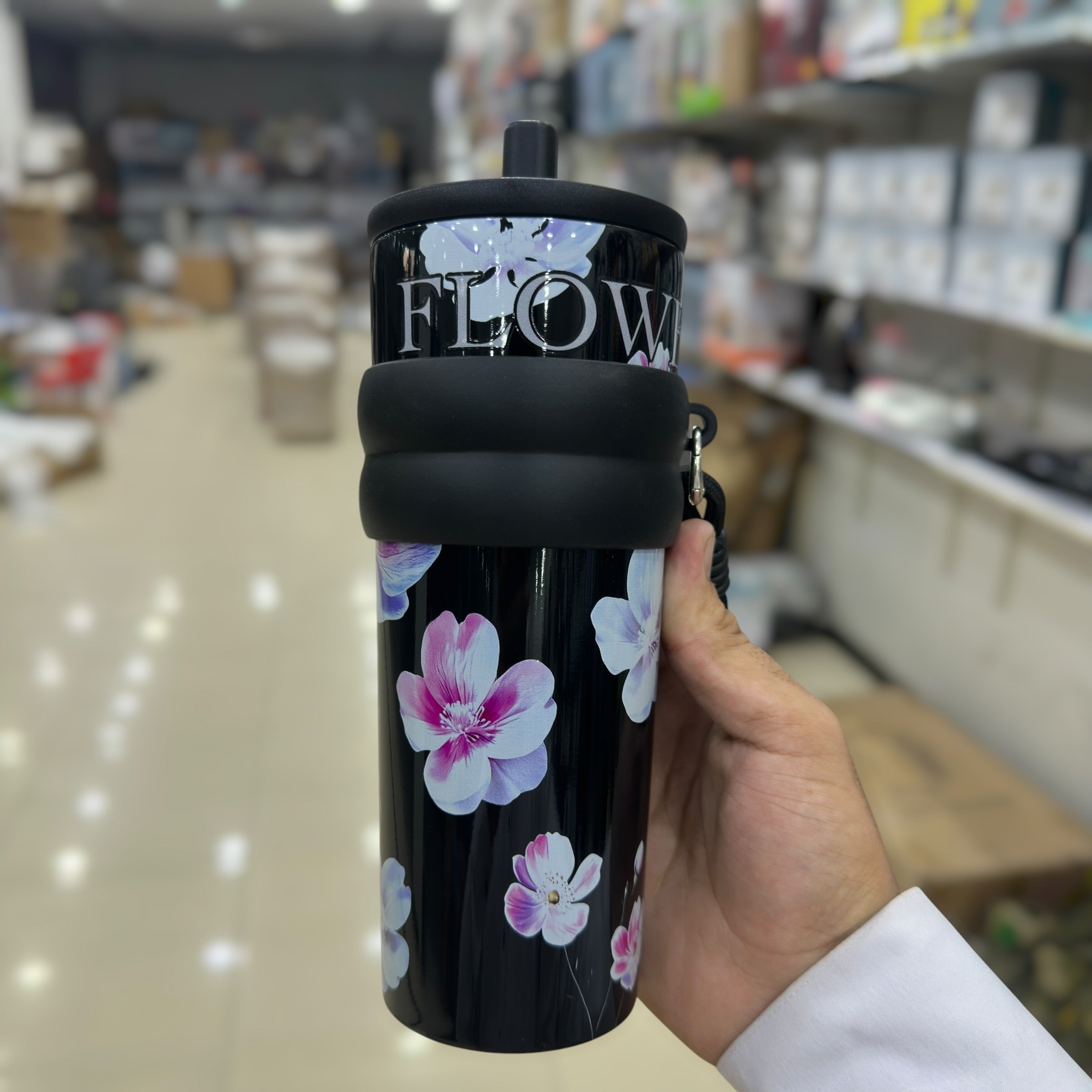 Flower Tumbler with Straw & Handle 710ml