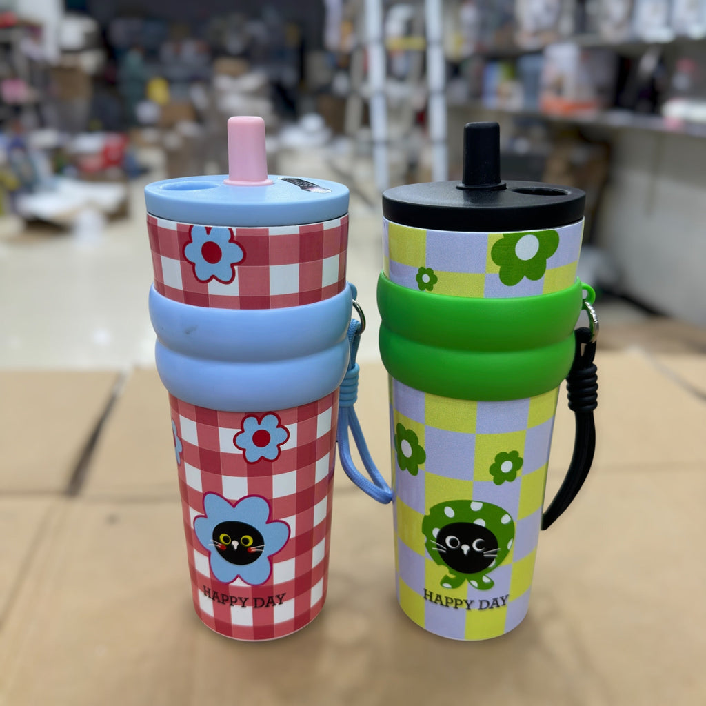 Happy Day Tumbler with Straw & Handle 710ml