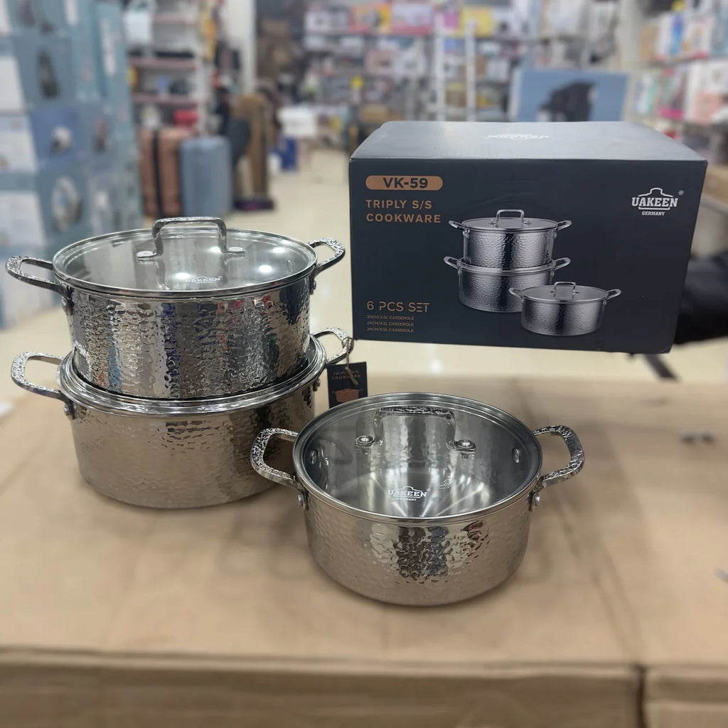 Uakeen 6 Pcs Triply S/S Cookware Set