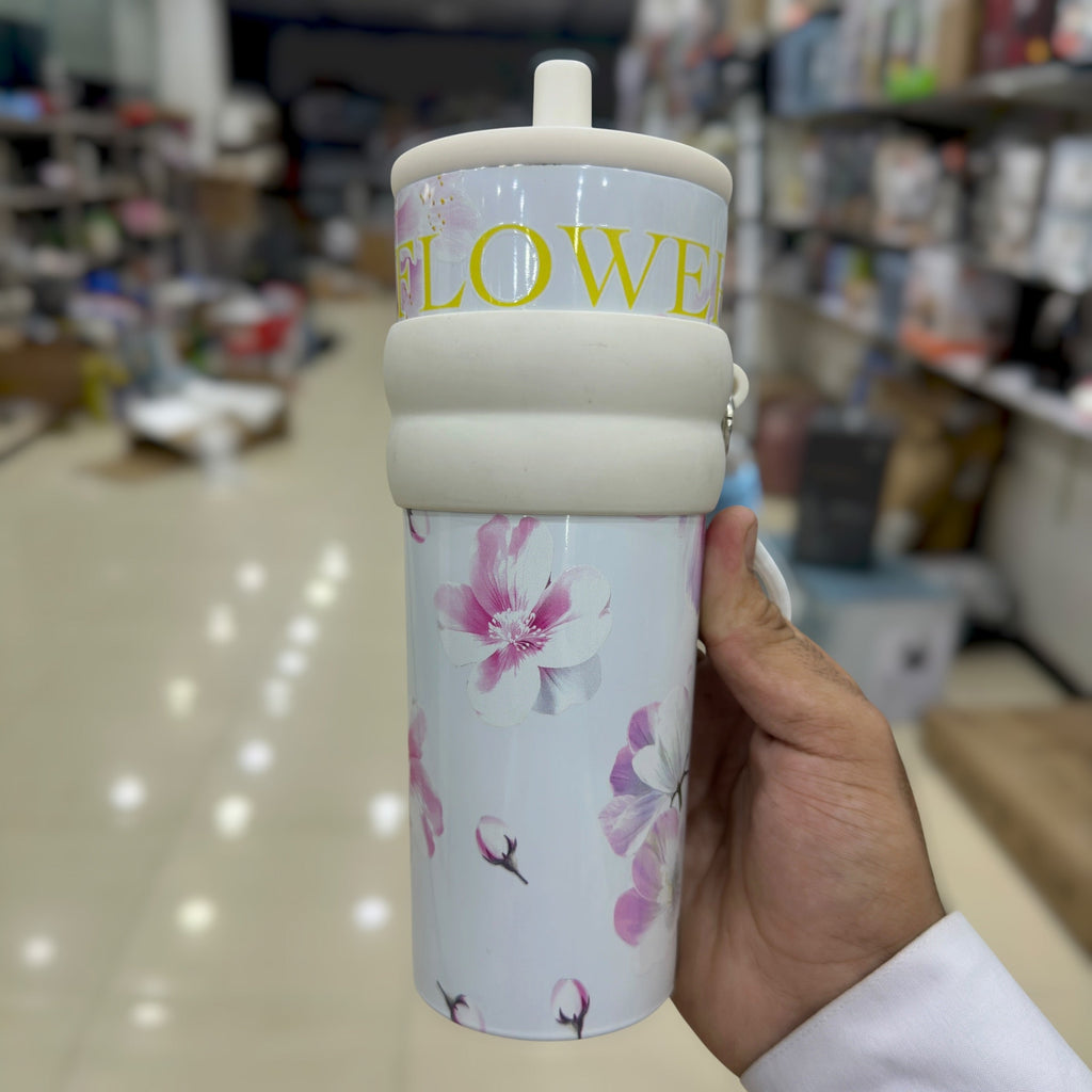 Flower Tumbler with Straw & Handle 710ml