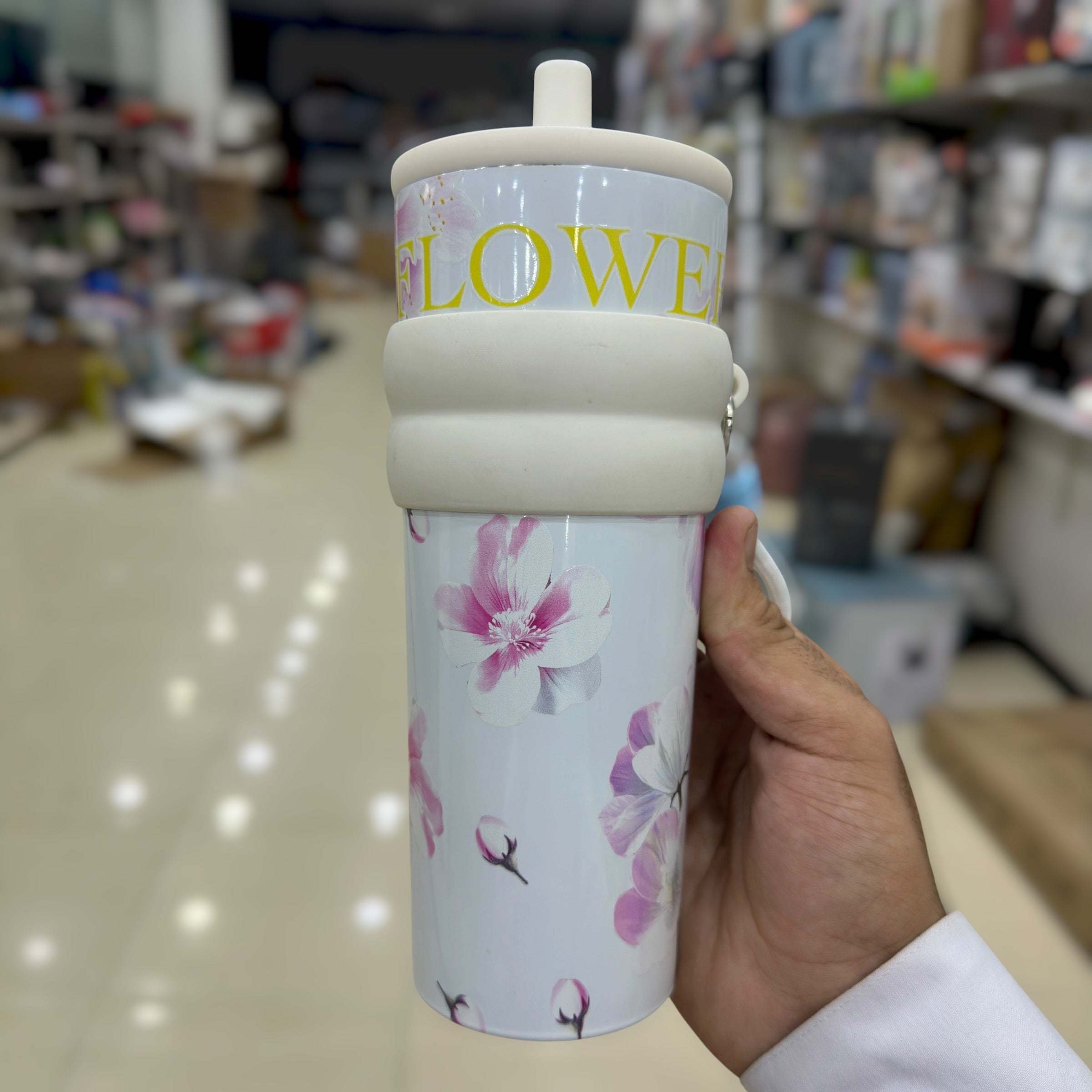 Flower Tumbler with Straw & Handle 710ml