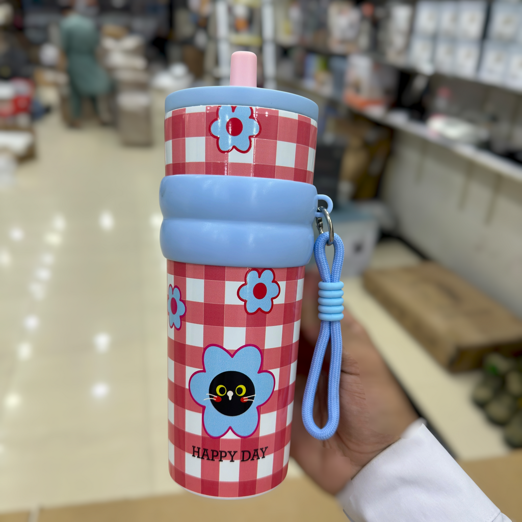 Happy Day Tumbler with Straw & Handle 710ml