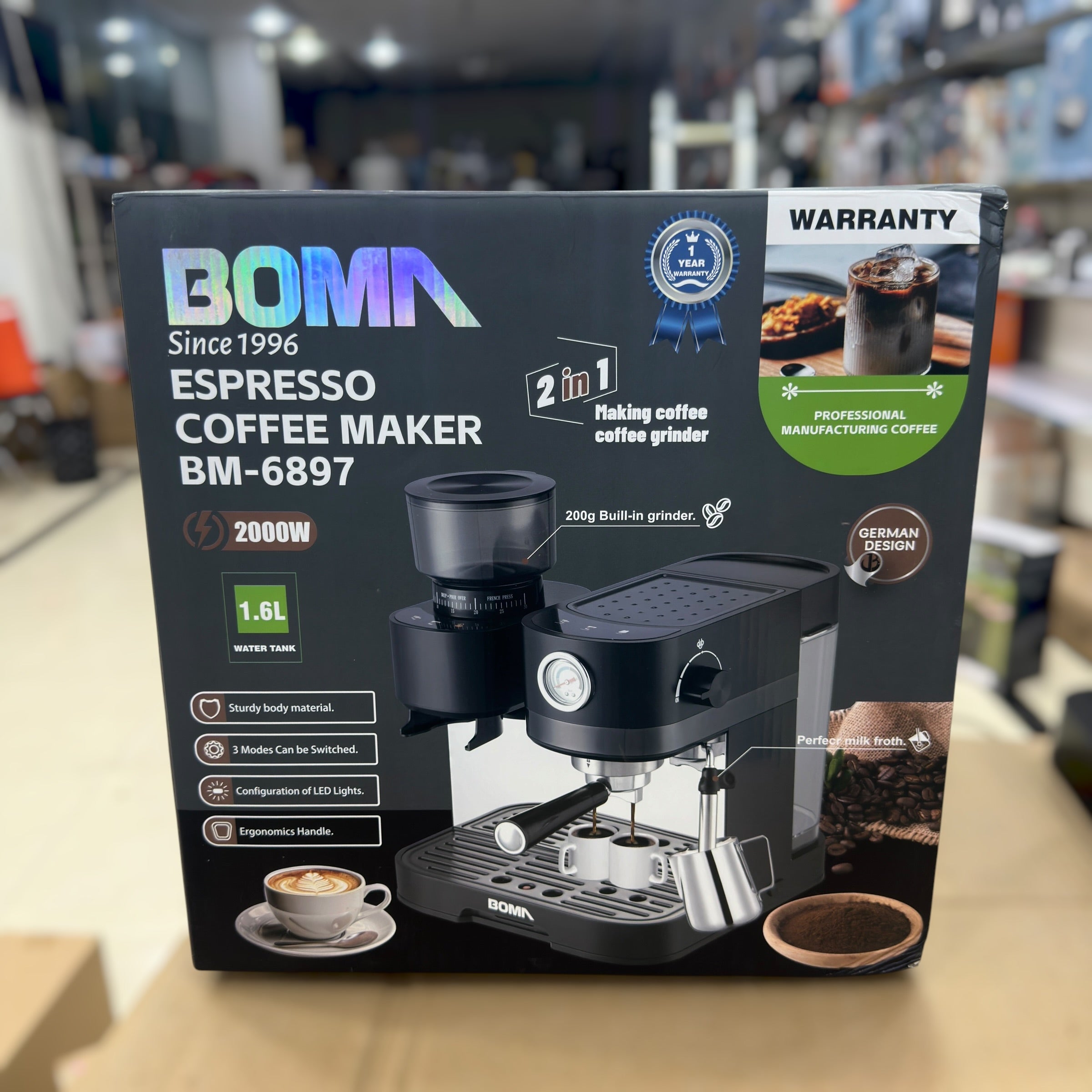 Boma 2 in 1 Espresso Coffee Machine with Grinder BM-6897