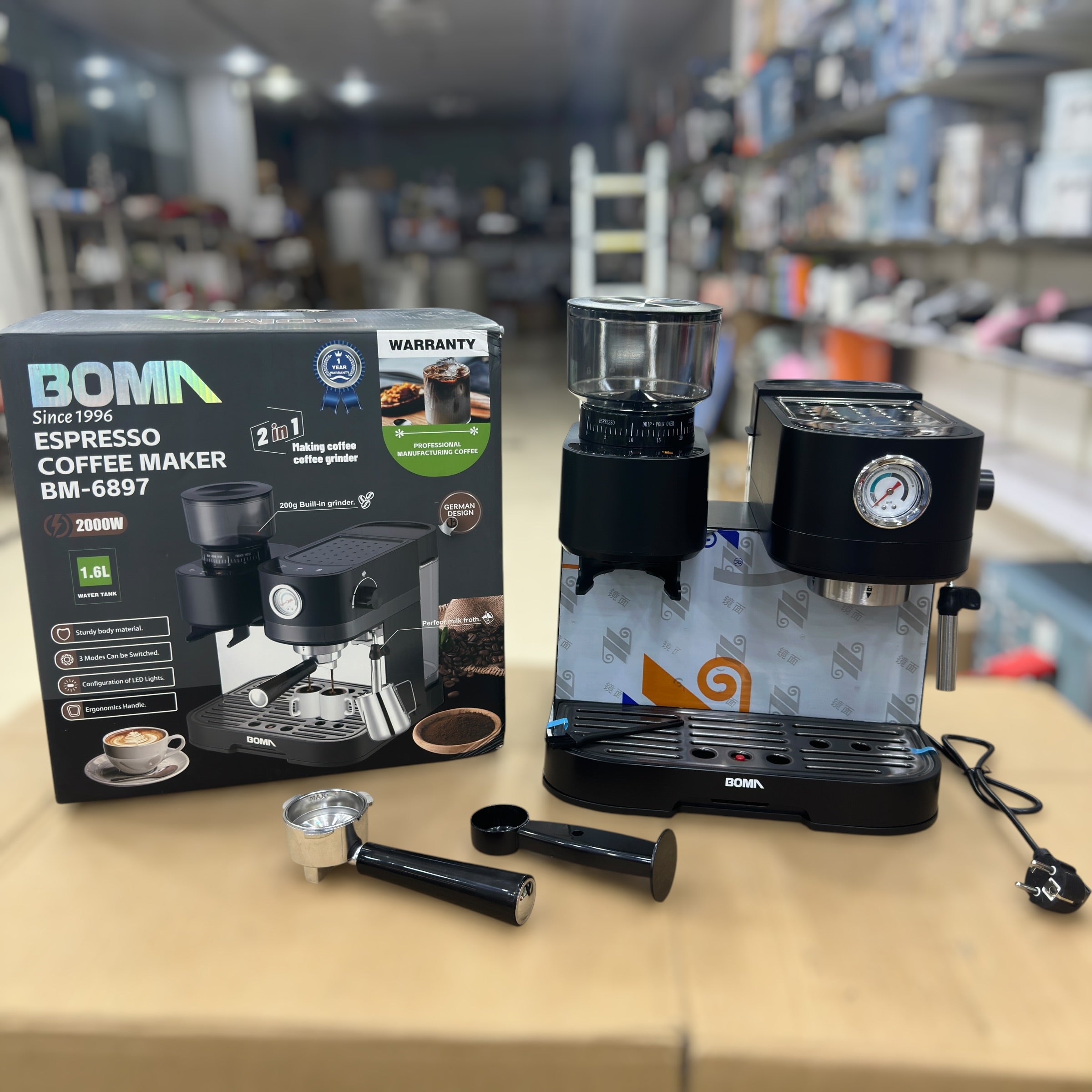 Boma 2 in 1 Espresso Coffee Machine with Grinder BM-6897