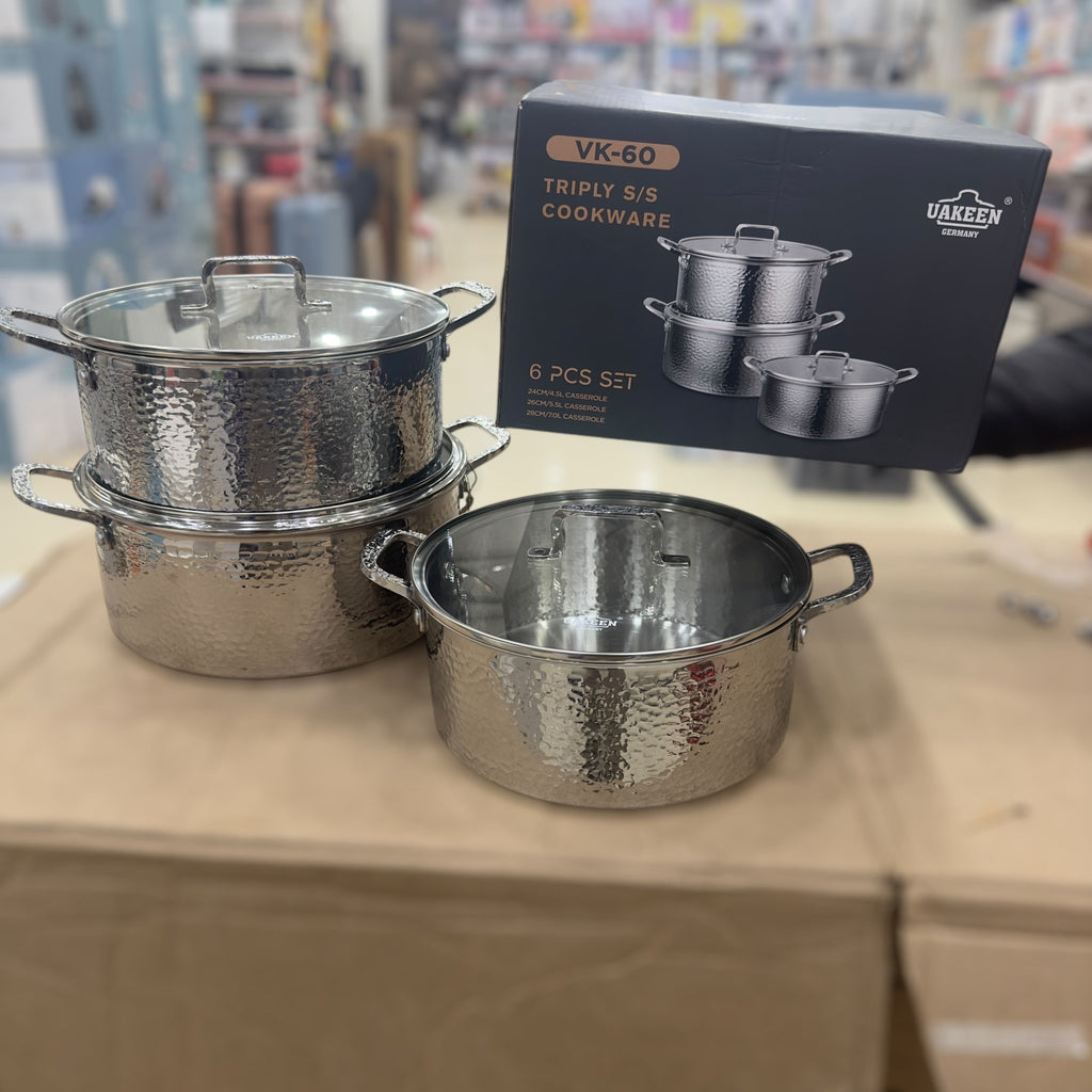 Uakeen 6 Pcs Triply S/S Cookware Set