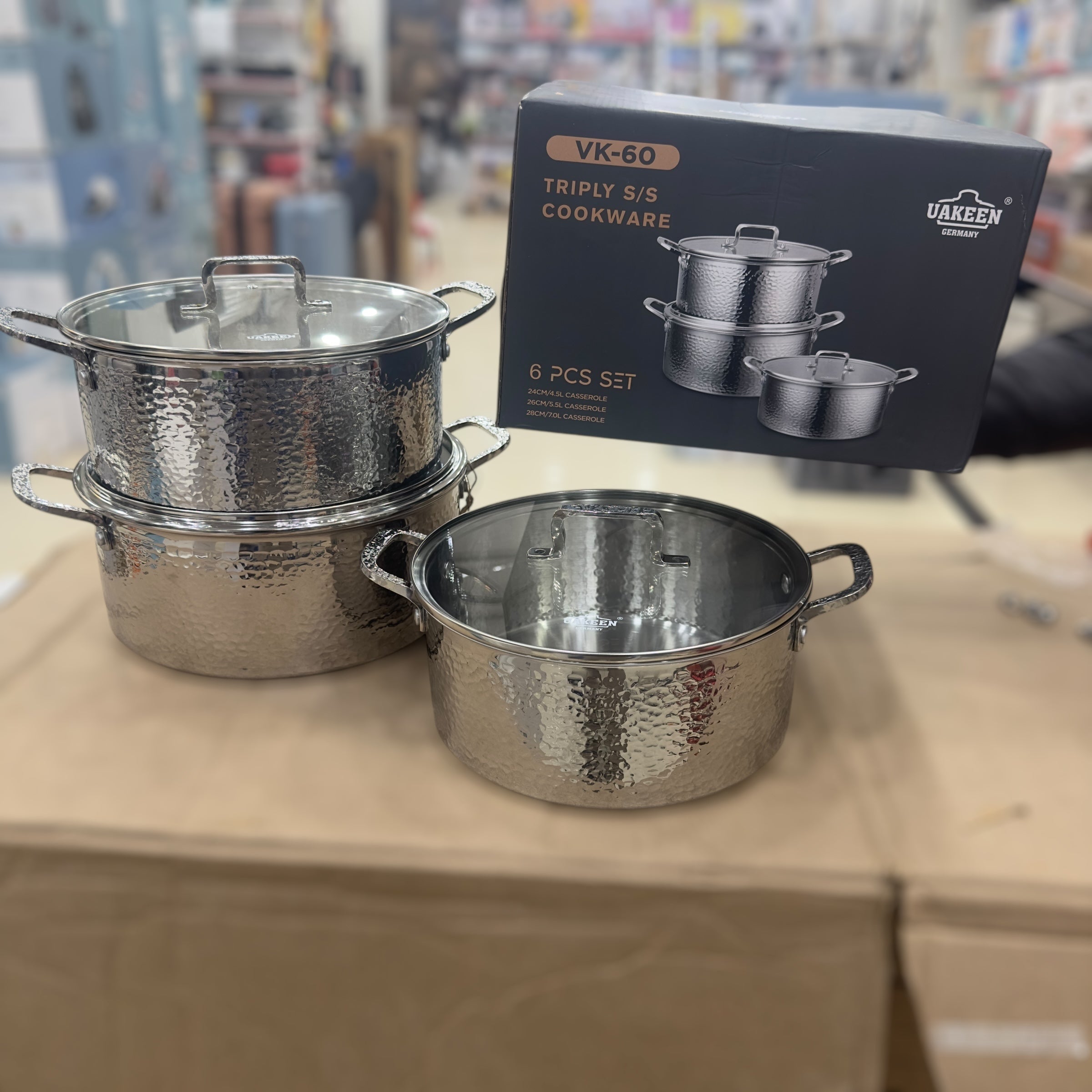 Uakeen 6 Pcs Triply S/S Cookware Set