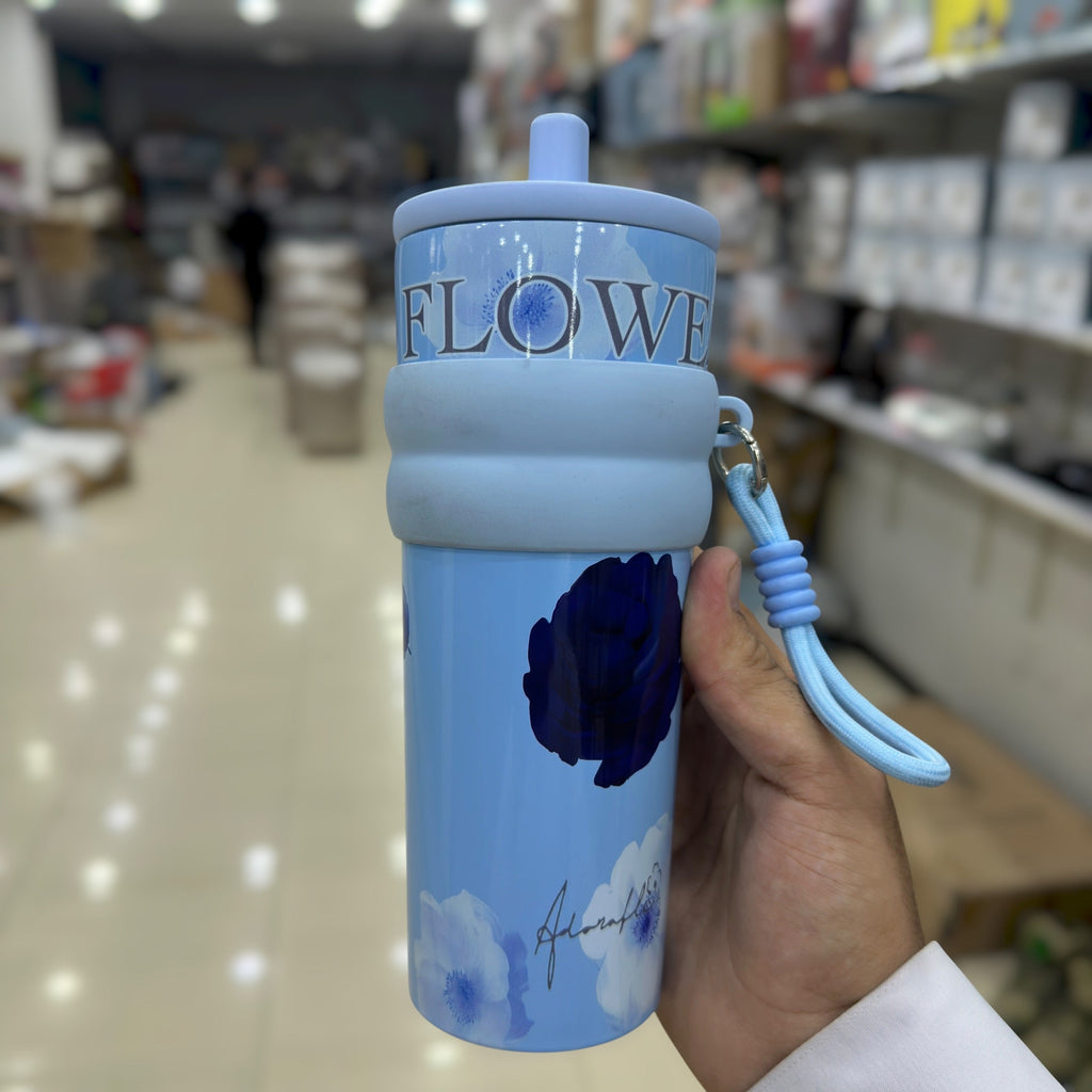 Flower Tumbler with Straw & Handle 710ml