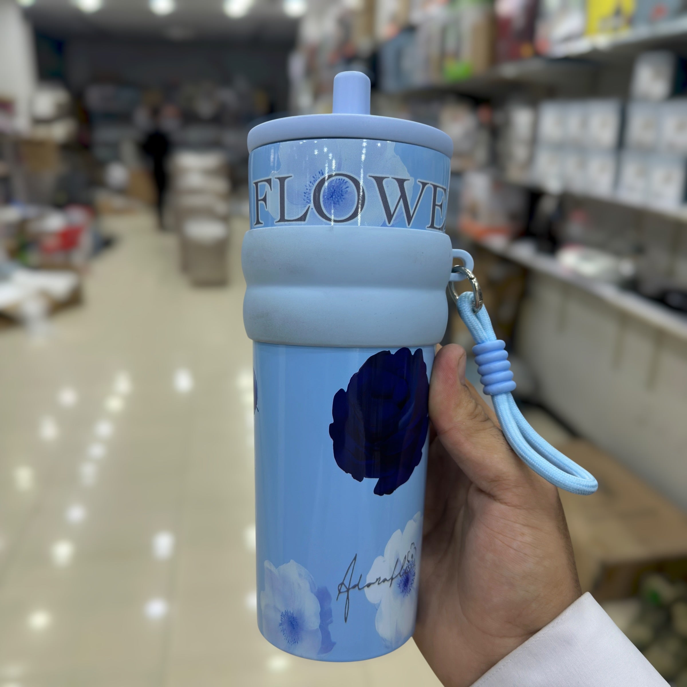 Flower Tumbler with Straw & Handle 710ml