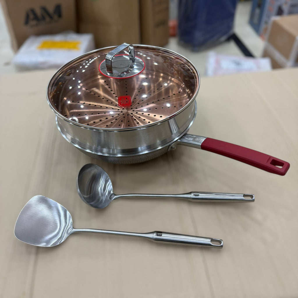 Premium Quality 4 in 1 Laser Coated Deep Pan & Steamer