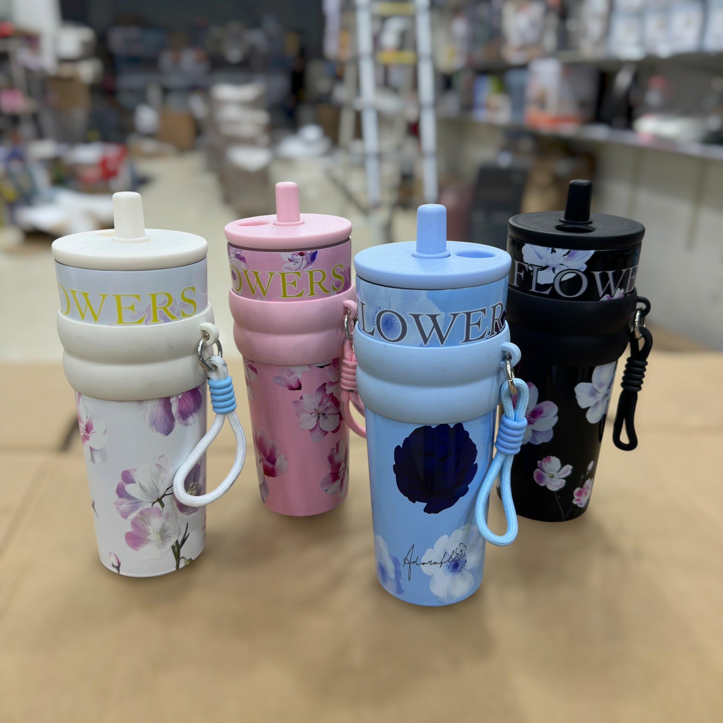 Flower Tumbler with Straw & Handle 710ml
