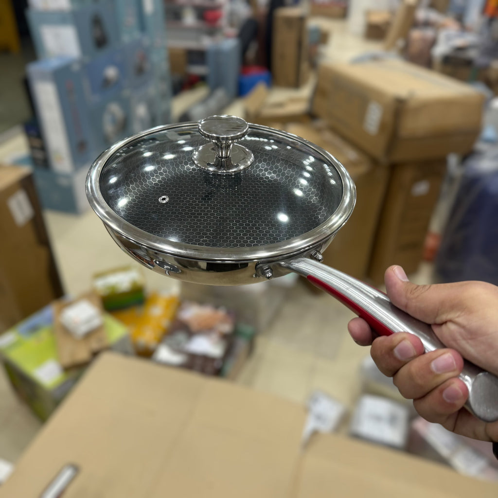 Laser Coated Honeycomb Frypan with Glass Lid