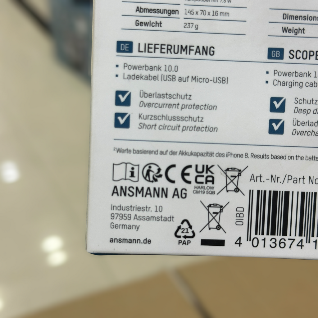 Ansmann Wireless 10000mAh Power Bank
