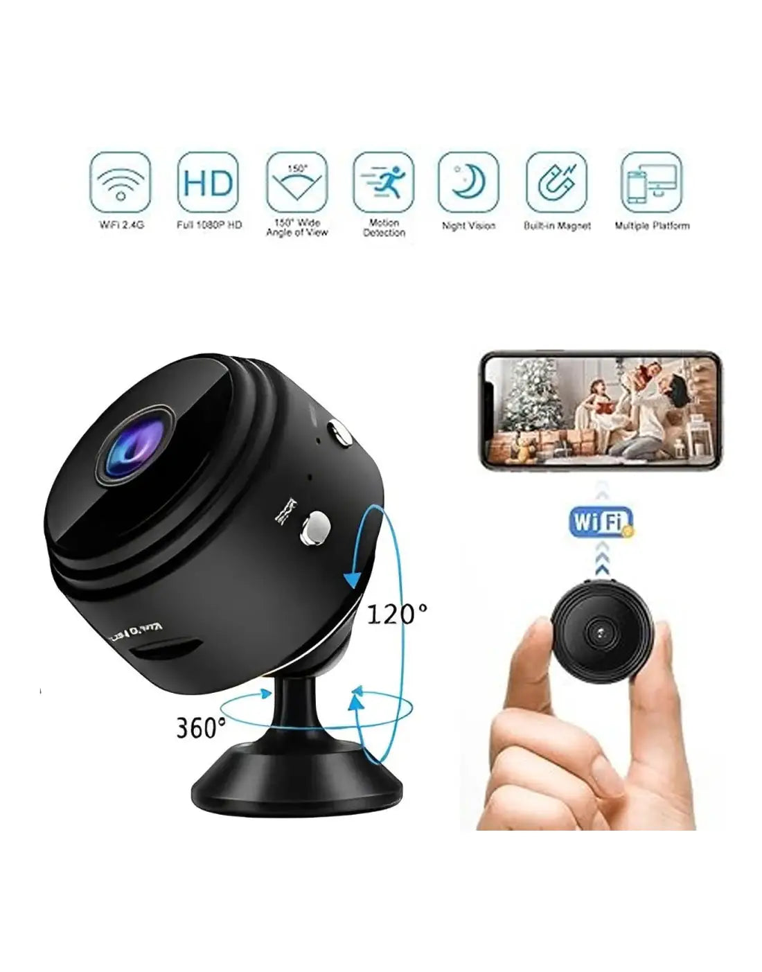 A9 Mini WiFi IP Security Camera 1080p for Monitoring Child & Home Security