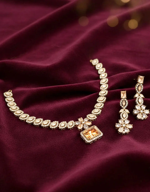 Adorable Zircon Studded Bridal Necklace with Earrings