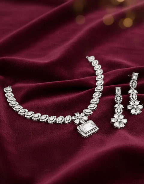 Adorable Zircon Studded Bridal Necklace with Earrings