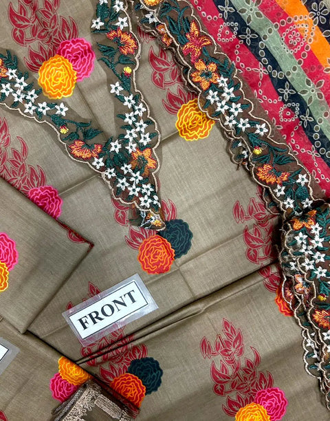 Elegant All-Over Print Lawn Suit with 4-Side Emb. Chiffon Dupatta