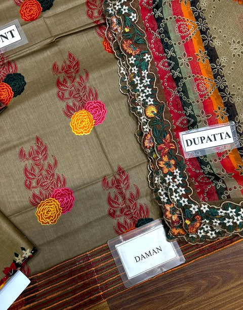 Elegant All-Over Print Lawn Suit with 4-Side Emb. Chiffon Dupatta