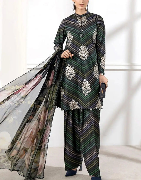 Embroidered EID Lawn Suit with 4-Side Emb. Chiffon Dupatta
