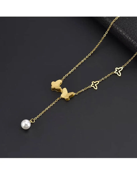 Delicate Gold Plated Stainless Steel Butterfly Shaped Necklace for Girls