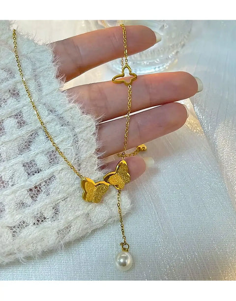 Delicate Gold Plated Stainless Steel Butterfly Shaped Necklace for Girls