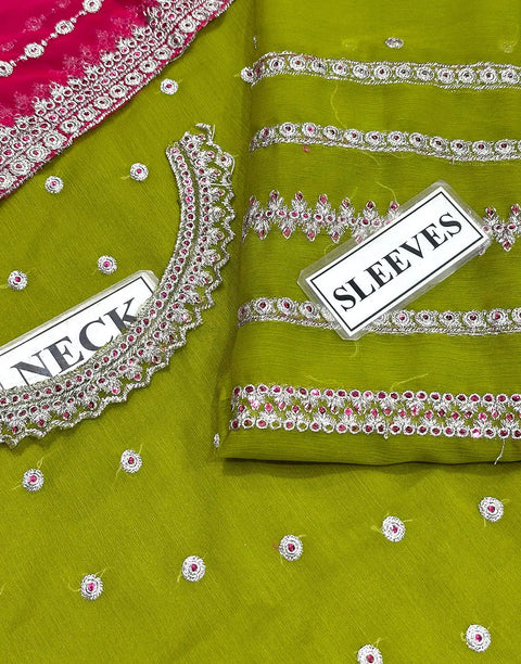 Elegant Embroidered Formal Chiffon Mehndi Party Wear Dress