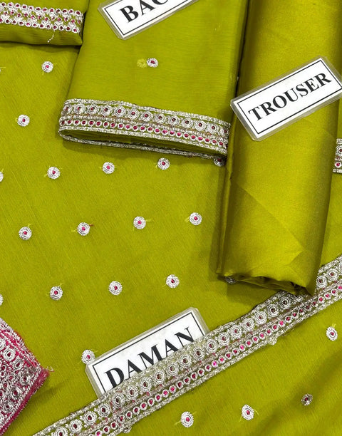 Elegant Embroidered Formal Chiffon Mehndi Party Wear Dress