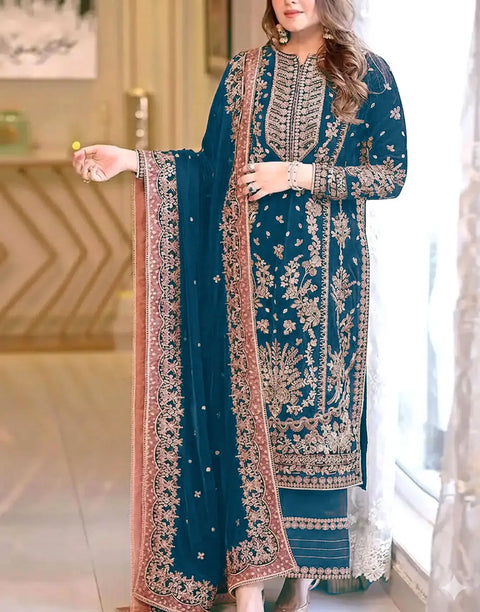 Aneela's Luxury Handwork Embroidered Zinc Color Chiffon Wedding Wear Dress