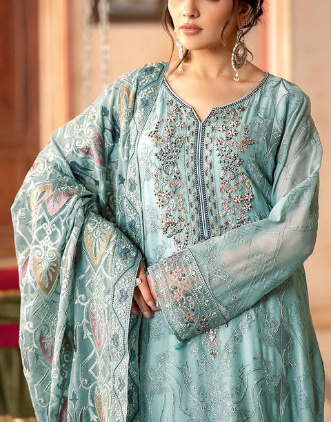 Luxury Heavy Embroidered Chiffon Party Wear Dress with Emb. Organza Dupatta