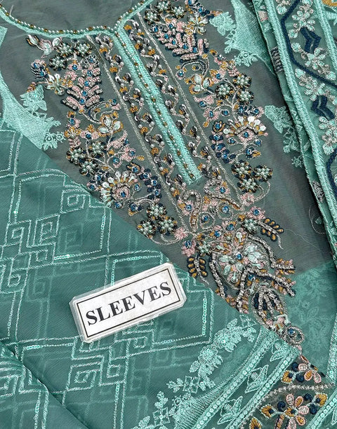 Luxury Heavy Embroidered Chiffon Party Wear Dress with Emb. Organza Dupatta