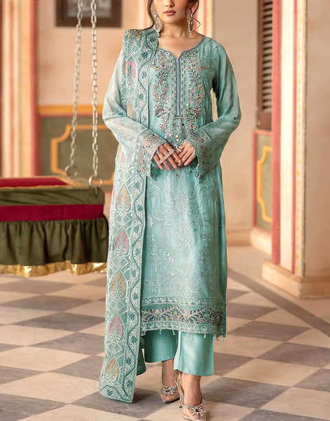 Luxury Heavy Embroidered Chiffon Party Wear Dress with Emb. Organza Dupatta