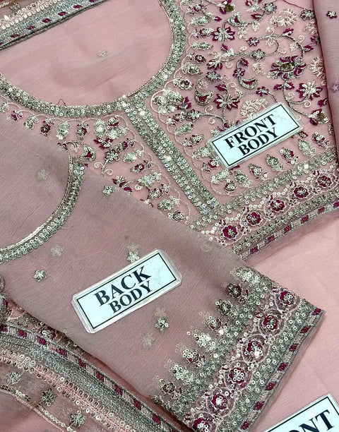 Elegant Embroidered Blush Pink Chiffon Maxi Dress for Formal Parties & Weddings