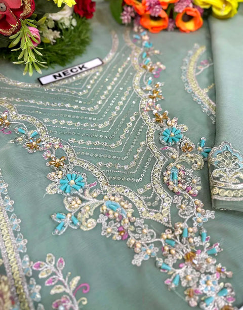Luxury Heavy Embroidered Chiffon Wedding Wear Dress