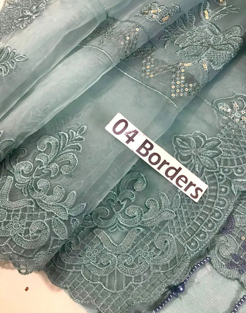 Luxurious Heavy Embroidered Dusty Blue Chiffon Wedding Dress 2026 with Handcrafted Detailing