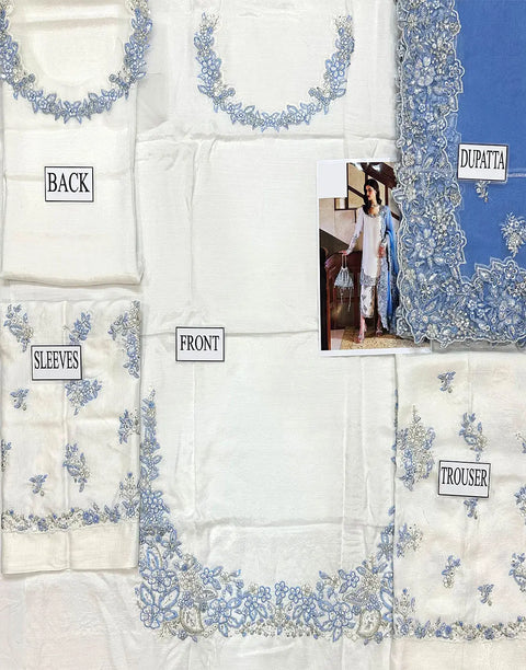Adorable Intricate Embroidered White Cotton Lawn Dress with Embroidered Organza Dupatta