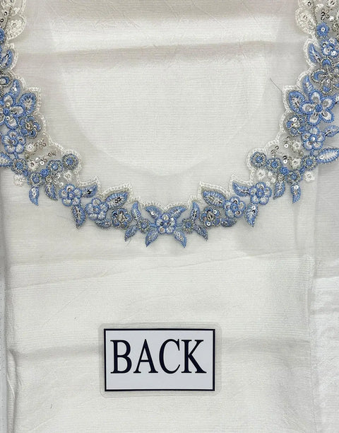 Adorable Intricate Embroidered White Cotton Lawn Dress with Embroidered Organza Dupatta
