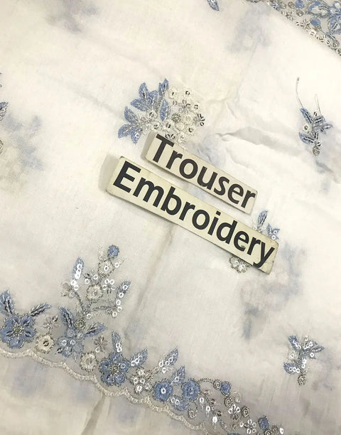 Adorable Intricate Embroidered White Cotton Lawn Dress with Embroidered Organza Dupatta