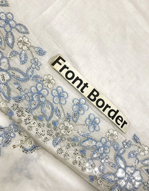 Adorable Intricate Embroidered White Cotton Lawn Dress with Embroidered Organza Dupatta