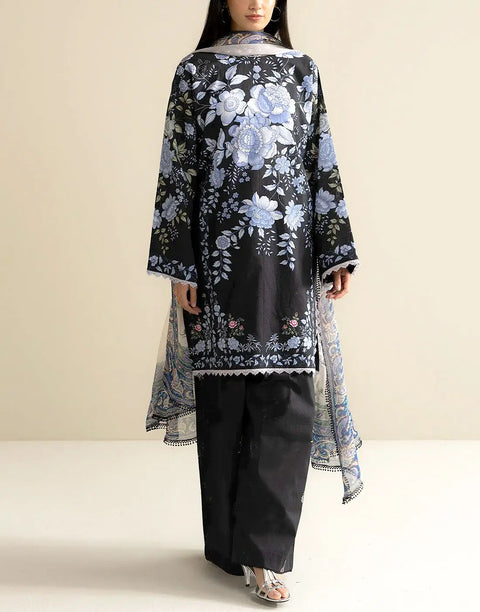 Trendy Digital Print Black Lawn Suit with Lawn Dupatta