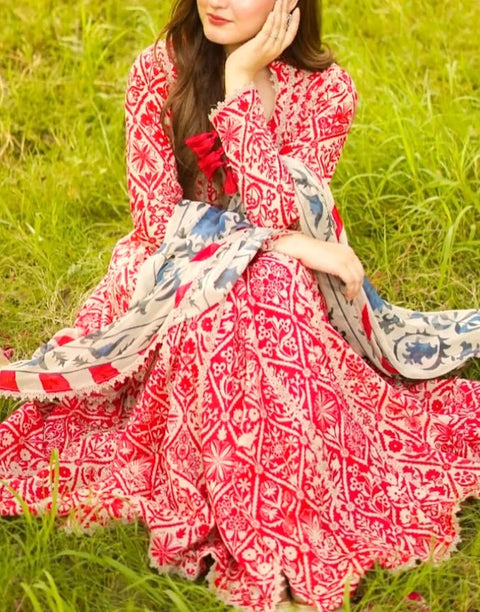All-Over Digital Printed Lawn Dress with Chiffon Dupatta