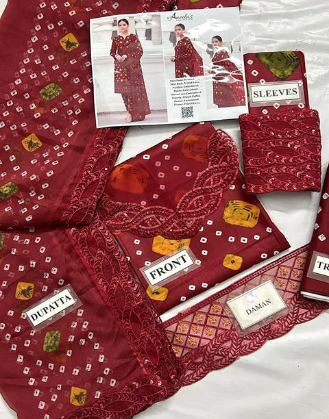 Stylish All-Over Digital Chunri Print Maroon Lawn Dress for Daily and Party Use
