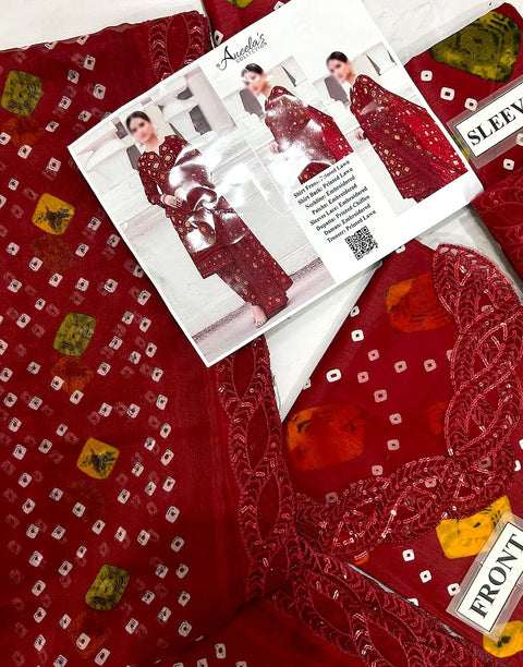 Stylish All-Over Digital Chunri Print Maroon Lawn Dress for Daily and Party Use