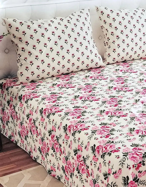 Dynasty 3-Piece Premium Cotton King Size Bedsheet with Pillow Covers