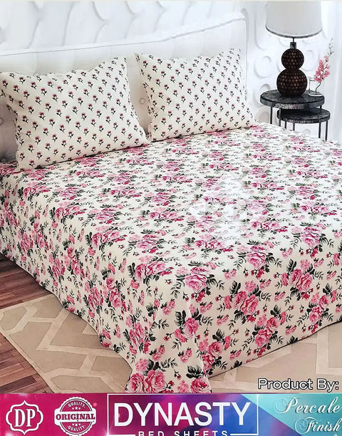 Dynasty 3-Piece Premium Cotton King Size Bedsheet with Pillow Covers