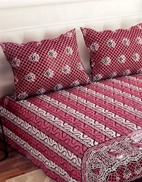 Dynasty 3-Piece Premium Cotton King Size Bedsheet with Pillow Covers