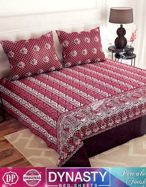 Dynasty 3-Piece Premium Cotton King Size Bedsheet with Pillow Covers